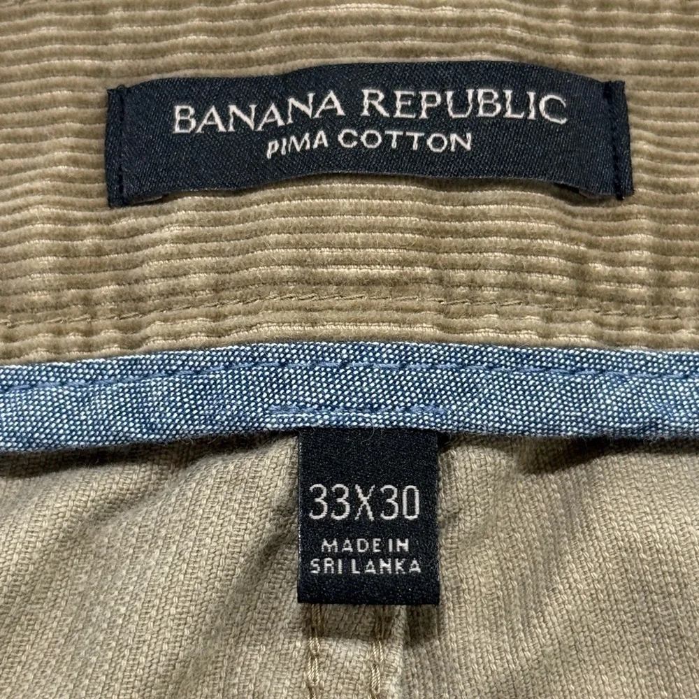 Banana Republic Corduroy Chino Pants Mens 33x30 Brown Pima Cotton Slim Straight